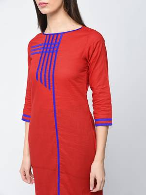 cotton straight kurta with patchwork ,red,(s,m,l,xl,2xl,3xl) 4
