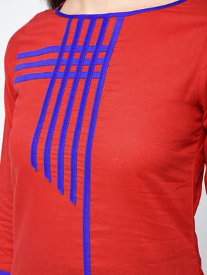 cotton straight kurta with patchwork ,red,(s,m,l,xl,2xl,3xl) 5