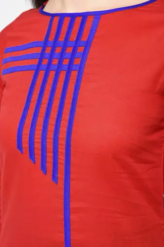 cotton straight kurta with patchwork ,red,(s,m,l,xl,2xl,3xl)