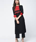 rayon color block straight kurta with tassels ,black,(s,m,l,xl,2xl,3xl)