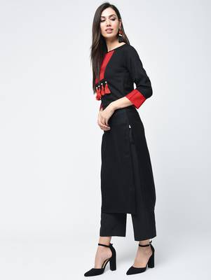 rayon color block straight kurta with tassels ,black,(s,m,l,xl,2xl,3xl) 2