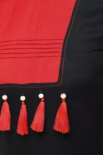 rayon color block straight kurta with tassels ,black,(s,m,l,xl,2xl,3xl)
