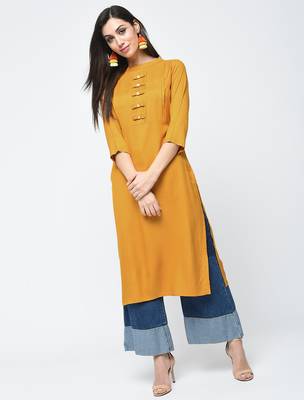 rayon solid straight kurta,mustard,(s,m,l,xl,2xl,3xl) 1