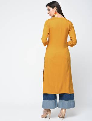 rayon solid straight kurta,mustard,(s,m,l,xl,2xl,3xl) 3