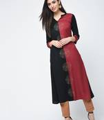rayon block printed a-line kurta,black,(s,m,l,xl,2xl,3xl)