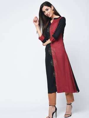 rayon block printed a-line kurta,black,(s,m,l,xl,2xl,3xl) 2