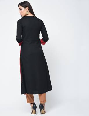 rayon block printed a-line kurta,black,(s,m,l,xl,2xl,3xl) 3
