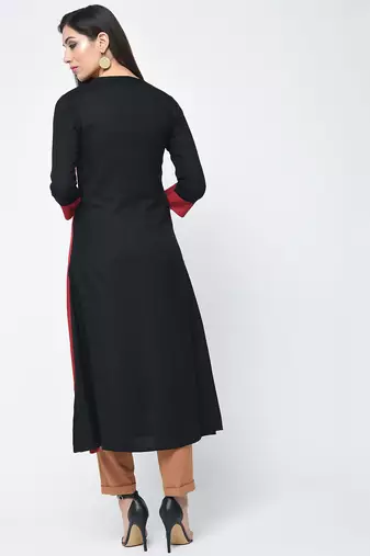 rayon block printed a-line kurta,black,(s,m,l,xl,2xl,3xl)
