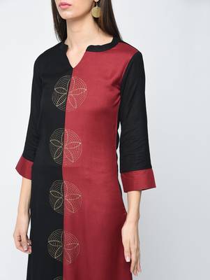 rayon block printed a-line kurta,black,(s,m,l,xl,2xl,3xl) 4