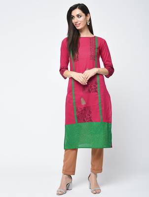 cotton block printed straight kurta,pink,(s,m,l,xl,2xl,3xl) 1