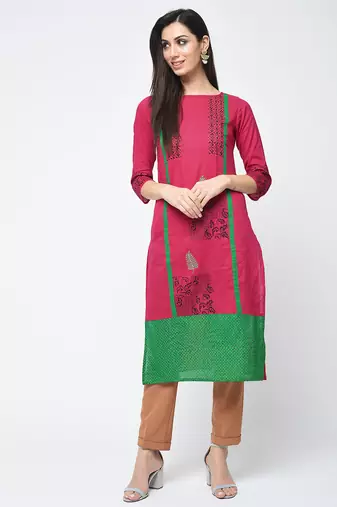 cotton block printed straight kurta,pink,(s,m,l,xl,2xl,3xl)