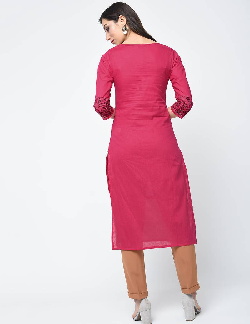 cotton block printed straight kurta,pink,(s,m,l,xl,2xl,3xl)