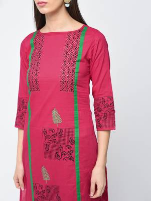 cotton block printed straight kurta,pink,(s,m,l,xl,2xl,3xl) 4