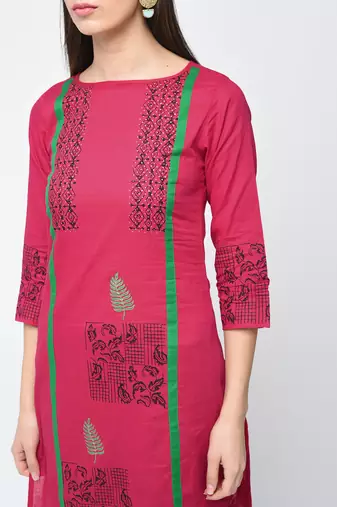 cotton block printed straight kurta,pink,(s,m,l,xl,2xl,3xl)