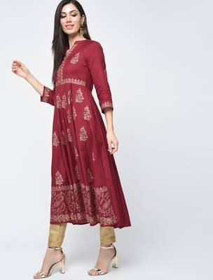 Rayon block printed anarkali kurta,maroon,(s,m,l,xl,2xl,3xl) 2
