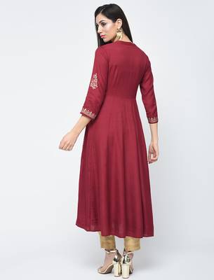 Rayon block printed anarkali kurta,maroon,(s,m,l,xl,2xl,3xl) 3