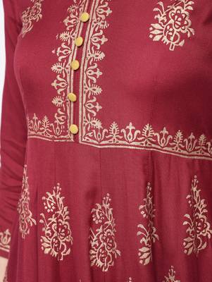 Rayon block printed anarkali kurta,maroon,(s,m,l,xl,2xl,3xl) 5