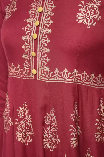 Rayon block printed anarkali kurta,maroon,(s,m,l,xl,2xl,3xl)