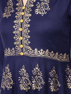 Rayon block printed anarkali kurta,blue,(s,m,l,xl,2xl,3xl) 5