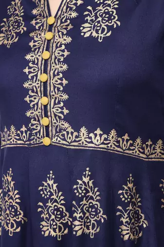 Rayon block printed anarkali kurta,blue,(s,m,l,xl,2xl,3xl)