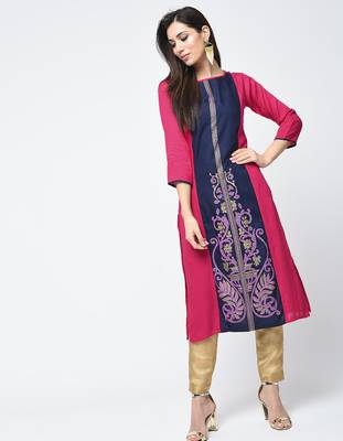 rayon block printed straight kurta,magenta,(s,m,l,xl,2xl,3xl) 1