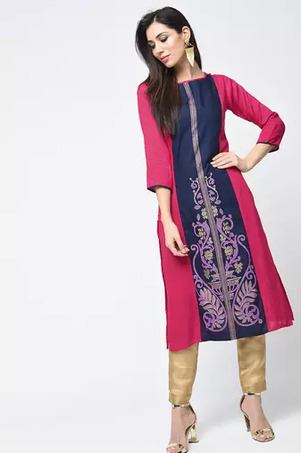rayon block printed straight kurta,magenta,(s,m,l,xl,2xl,3xl)