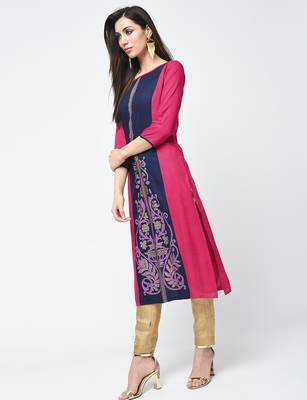 rayon block printed straight kurta,magenta,(s,m,l,xl,2xl,3xl) 2