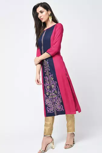 rayon block printed straight kurta,magenta,(s,m,l,xl,2xl,3xl)