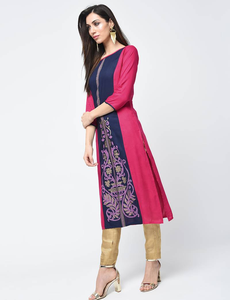 rayon block printed straight kurta,magenta,(s,m,l,xl,2xl,3xl)