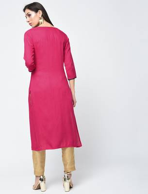 rayon block printed straight kurta,magenta,(s,m,l,xl,2xl,3xl) 3