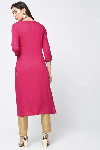 rayon block printed straight kurta,magenta,(s,m,l,xl,2xl,3xl)