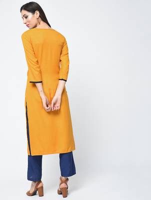 rayon block printed straight kurta,mustard,(s,m,l,xl,2xl,3xl) 3