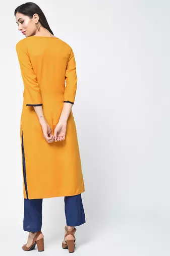 rayon block printed straight kurta,mustard,(s,m,l,xl,2xl,3xl)