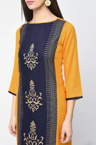 rayon block printed straight kurta,mustard,(s,m,l,xl,2xl,3xl)