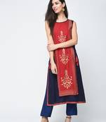 rayon block printed layered kurta,red,(s,m,l,xl,2xl,3xl)