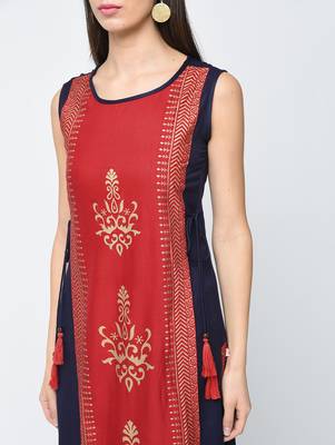 rayon block printed layered kurta,red,(s,m,l,xl,2xl,3xl) 4