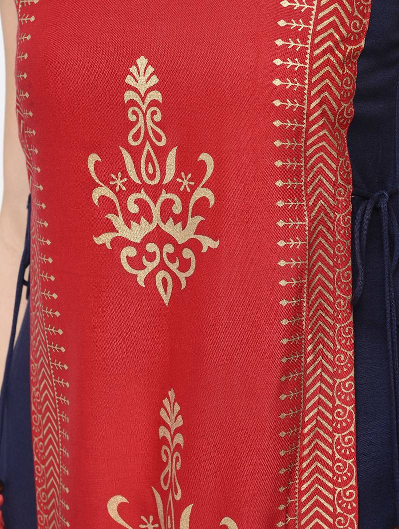 rayon block printed layered kurta,red,(s,m,l,xl,2xl,3xl)