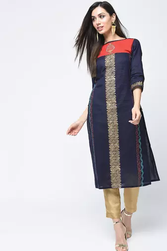 cotton block printed straight kurta,blue,(s,m,l,xl,2xl,3xl)