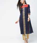 cotton block printed straight kurta,blue,(s,m,l,xl,2xl,3xl)