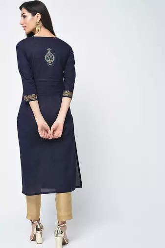 cotton block printed straight kurta,blue,(s,m,l,xl,2xl,3xl)