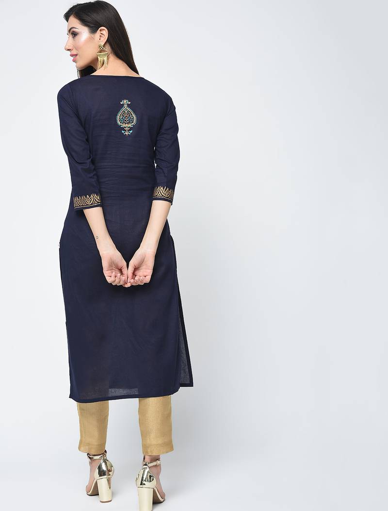 cotton block printed straight kurta,blue,(s,m,l,xl,2xl,3xl)