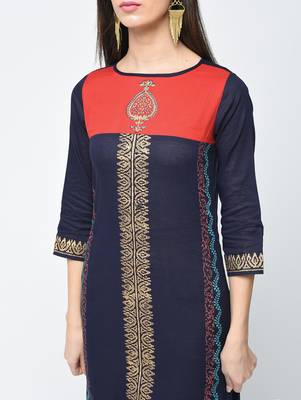 cotton block printed straight kurta,blue,(s,m,l,xl,2xl,3xl) 4