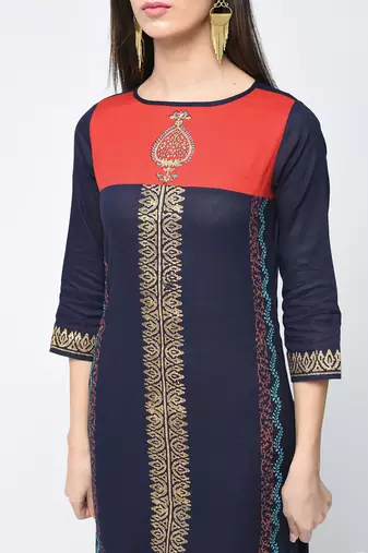 cotton block printed straight kurta,blue,(s,m,l,xl,2xl,3xl)