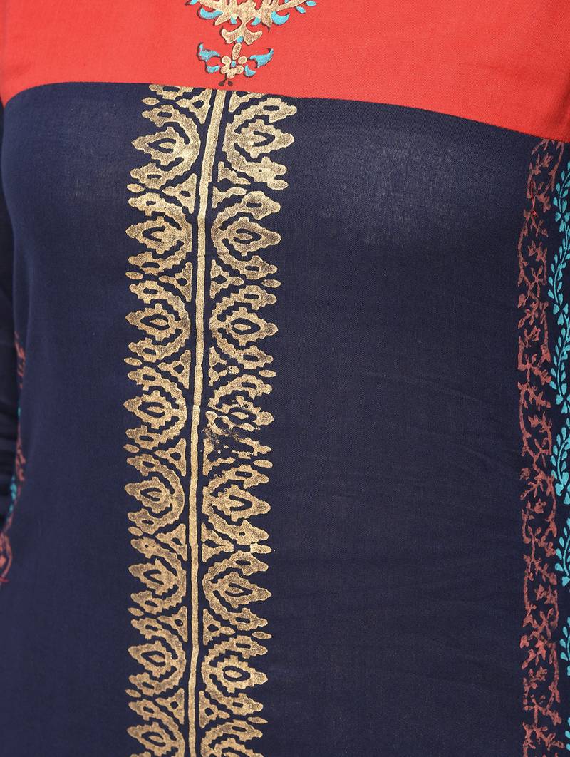 cotton block printed straight kurta,blue,(s,m,l,xl,2xl,3xl)