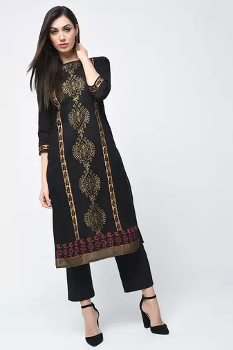 cotton block printed straight kurta,black,(s,m,l,xl,2xl,3xl)