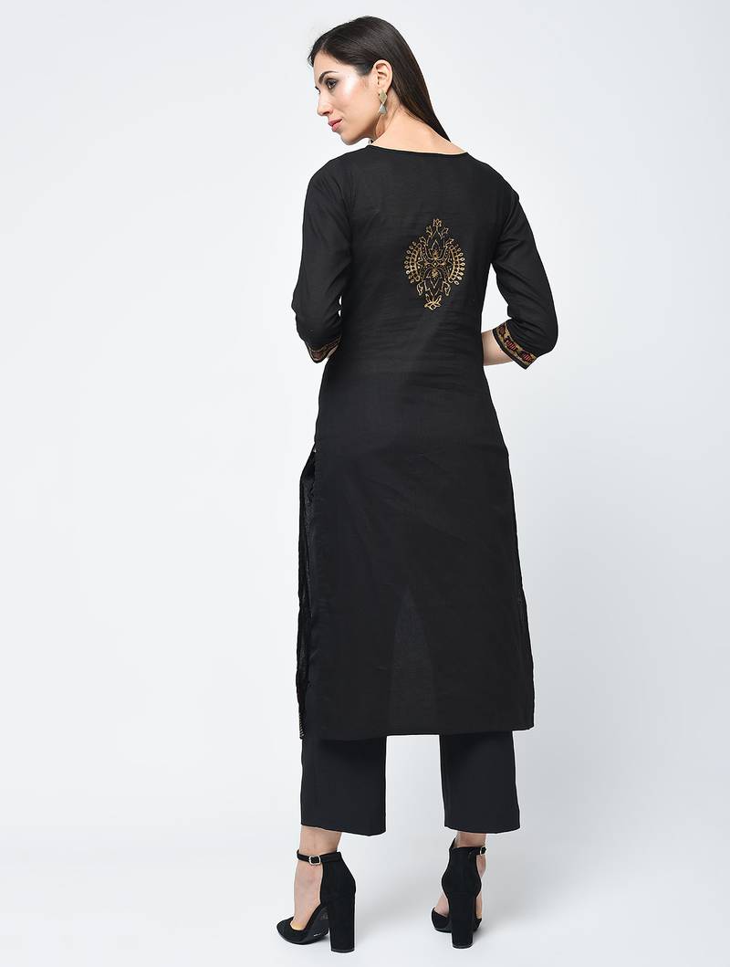 cotton block printed straight kurta,black,(s,m,l,xl,2xl,3xl)
