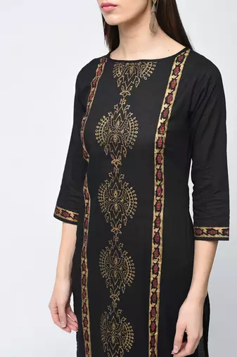 cotton block printed straight kurta,black,(s,m,l,xl,2xl,3xl)