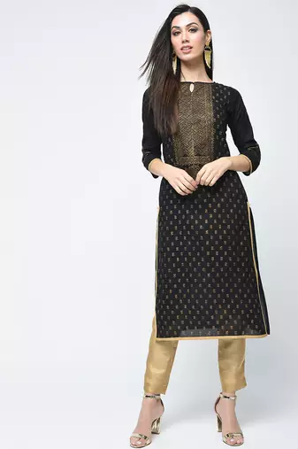 cotton block printed straight kurta,black,(s,m,l,xl,2xl,3xl)