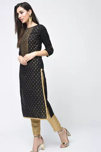 cotton block printed straight kurta,black,(s,m,l,xl,2xl,3xl)