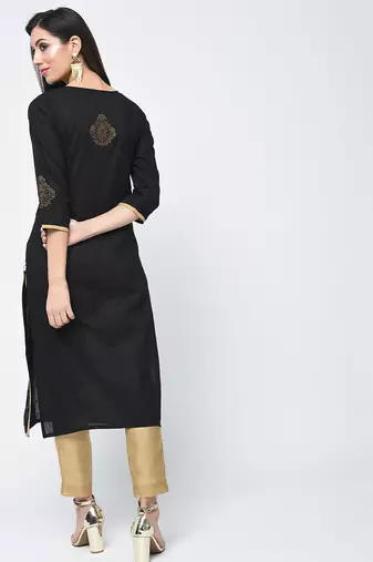 cotton block printed straight kurta,black,(s,m,l,xl,2xl,3xl)